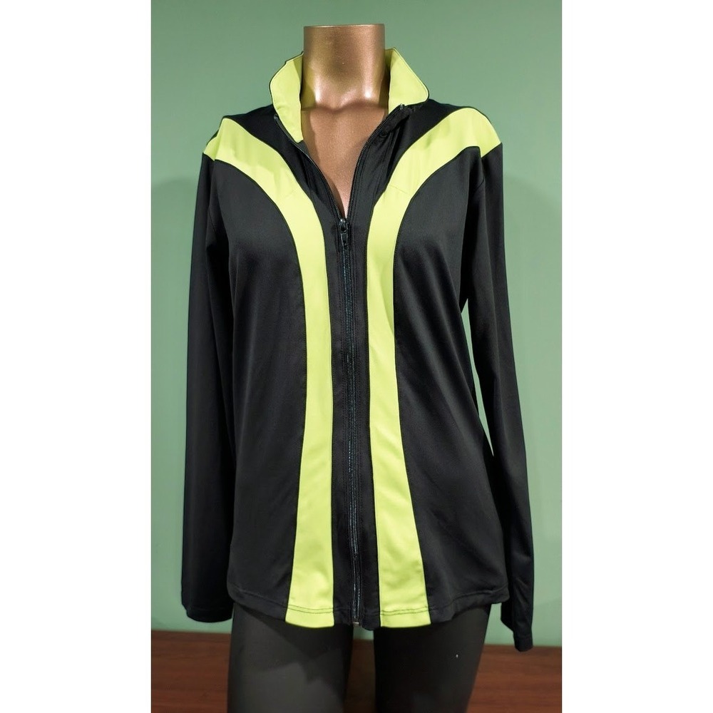 Pure Lime Womens‎ Full Zip Athletic Jacket Zip Pockets Black Green Size L